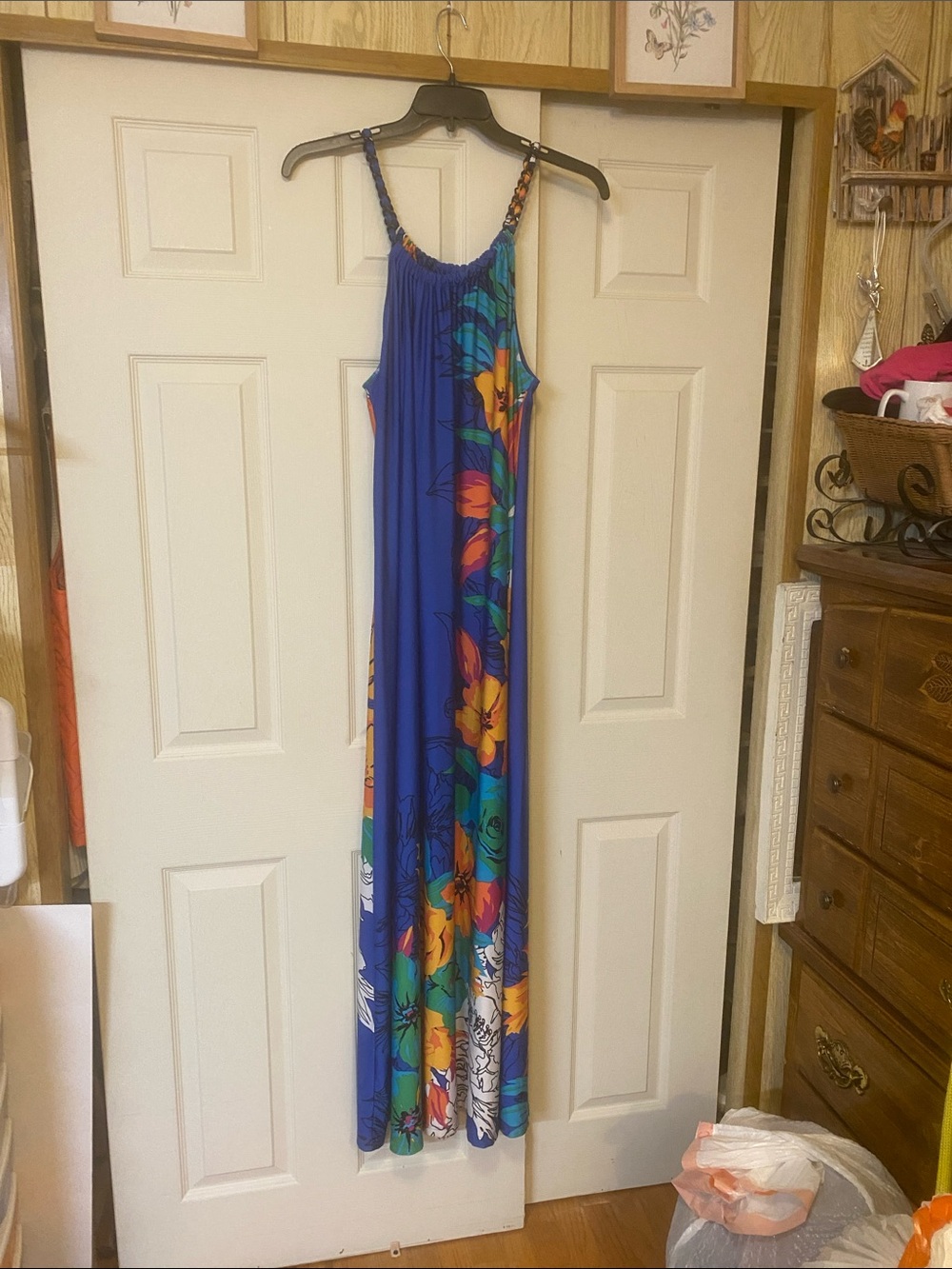 Nina Leonard Royal Blue Floral Maxi Dress